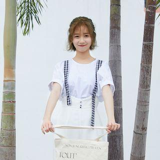 Plain Elbow-sleeve Back Bow Top