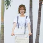 Plain Elbow-sleeve Back Bow Top