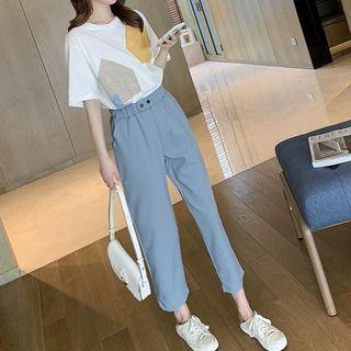 Set: Short-sleeve Geometric Print T-shirt + Harem Pants