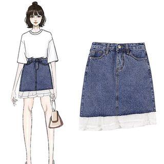 Lace Hem A-line Denim Shorts