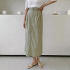 Double-button Pleated Maxi Skirt