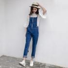 Bell-sleeve Eyelet Lace Blouse / Straight Cut Dungaree / Set