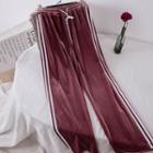 Contrast Trim Drawstring Velvet Pants