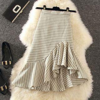 Check Ruffle A-line Skirt