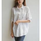 Tab-sleeve Loose-fit Shirt White - One Size