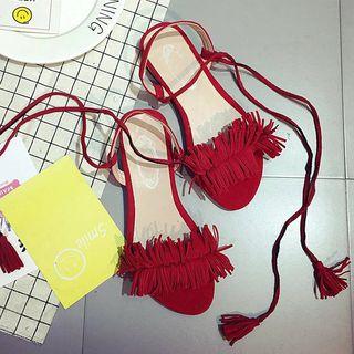 Fringe Lace-up Sandals