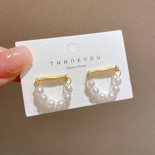 Faux Pearl Alloy Earring E4431 - 1 Pair - 925 Silver - Gold - One Size