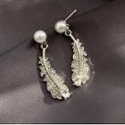Feather Faux Pearl Drop Earring 1 Pair - As Shown In Figure - One Size