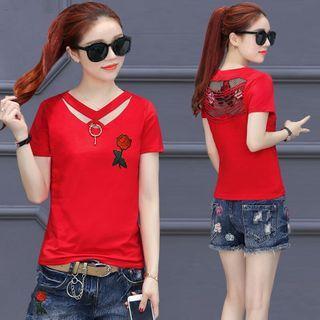 Short-sleeve Rose Embroidery Top