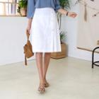 Button-front Linen A-line Skirt