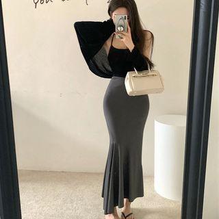 Plain Camisole Top / Maxi Pencil Skirt / Cardigan