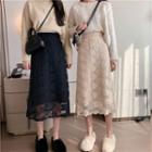Plain High-waist Lace Knit Skirt