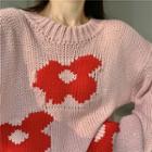 Flower Print Sweater Pink - One Size