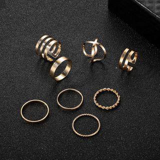 Set Of 8: Alloy Ring (assorted Designs) 10287 - Gold - One Size
