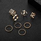 Set Of 8: Alloy Ring (assorted Designs) 10287 - Gold - One Size