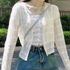 Lace Cardigan / Floral Cropped T-shirt / Denim Mini Pencil Skirt