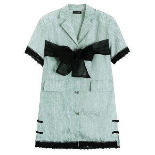 Short-sleeve Bow Lace Trim Shirt Dress