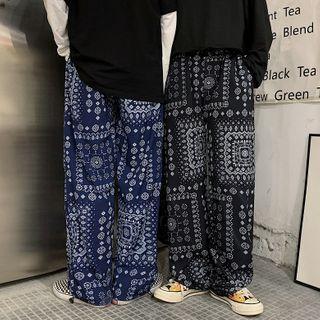 Print Drawstring-cuff Pants