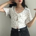 Heart Print Lace-up Short-sleeve Cropped Top