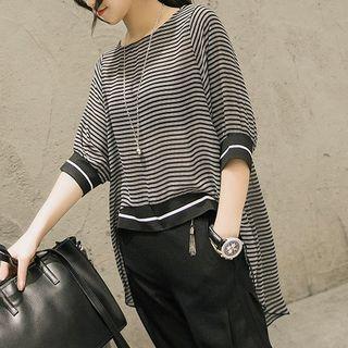 3/4-sleeve Dip Back Chiffon Top