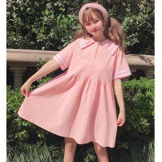 Short-sleeve Contrast Trim Shirtdress