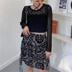 Plain Long-sleeve Knit Top Blouse / Camisole Top / Print Skirt