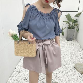 Slit-sleeve Drawstring Chiffon Top