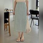 Band-waist Midi Gingham Skirt
