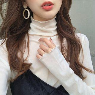 Long Sleeve Frilled Chiffon T-shirt