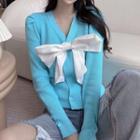 Bow Accent Cardigan Blue - One Size