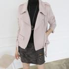 Faux-suede Biker Jacket With Belt