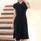 Cap-sleeve Contrast Stitched Midi A-line Dress