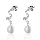 Cat Eyes Stone Drop Earring 1 Pair - White - One Size