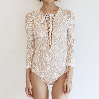 Lace 3/4-sleeve Swimsuit