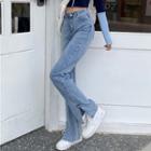 High-waist Straight Leg Side-slit Jeans