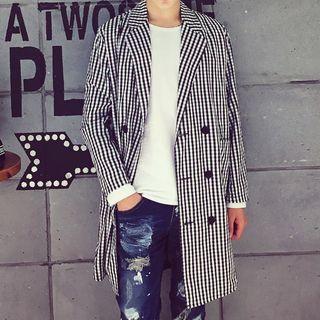 Check Double-breasted Lightweight Coat