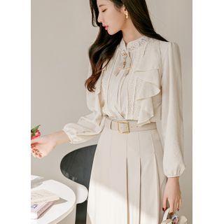 Lace-trim Ruffled Blouse Ivory - One Size