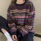 Pattern Jacquard Sweater Purple - One Size