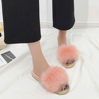 Pompom Flat Slide Sandals