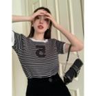 Short-sleeve Numbering Striped Knit Top