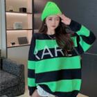Round-neck Two Tone Lettering Oversize Sweater