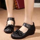 Genuine Leather Woven Bow Ankle Strap Shoes