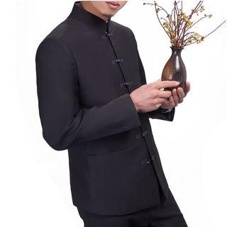 Set: Frog-button Jacket + Mandarin Collar Shirt + Dress Pants