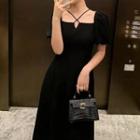 Short-sleeve Strappy Midi A-line Dress
