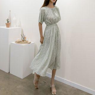 Raglan Shirred Long Floral Dress