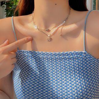 Layered Beaded Necklace 1 Pc - Silver - One Size