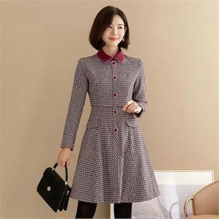 Button-trim Check Dress