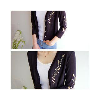 Scallop-edge Flower Embroidered Cardigan