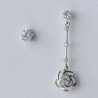 S925 Silver Rhinestone Rose Non-matching Earrings