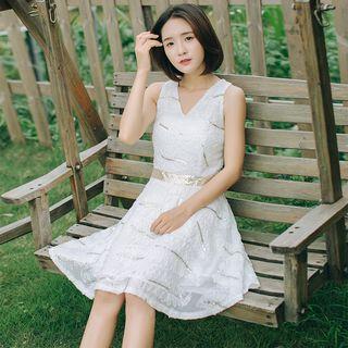 Sleeveless Sequined Panel A-line Dress